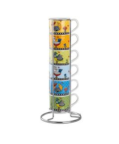 Комплект 6 чаши за кафе със стойка egan cocorico порцелан