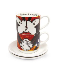 Комплект 2 чаши за кафе disney love sweet love с чинийки червени