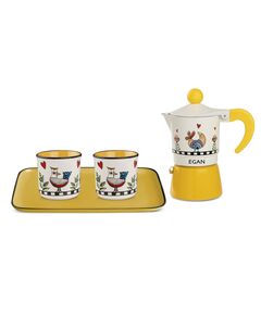 Комплект кафеварка moka, чаши за кафе и табла, egan cocorico, жълти