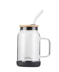 Буркан със сламка vialli design fuori 600 мл бамбуков капак черен