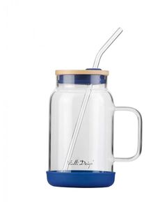 Буркан със сламка vialli design fuori 600 мл бамбуков капак морско син