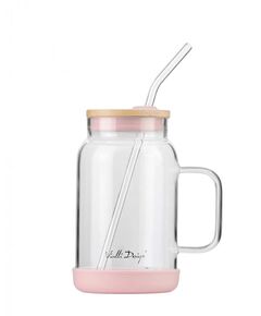 Буркан със сламка vialli design fuori 600 мл бамбуков капак, розов