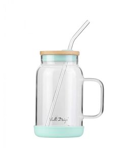 Буркан със сламка vialli design fuori 600 мл бамбуков капак мента