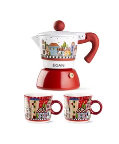 Комплект кафеварка и 2 чаши за кафе egan paese mio moka червена
