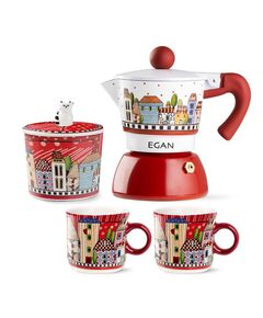 Комплект кафеварка, 2 чаши и захарница egan paese mio moka червена