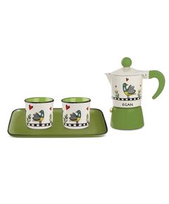 Комплект кафеварка moka, чаши за кафе и табла, egan cocorico, зелени