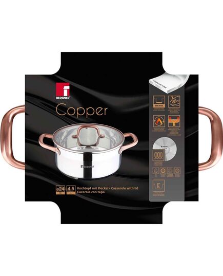 Тенджера bergner copper неръждаема стомана 24х10.5 см 4.5 л, с капак