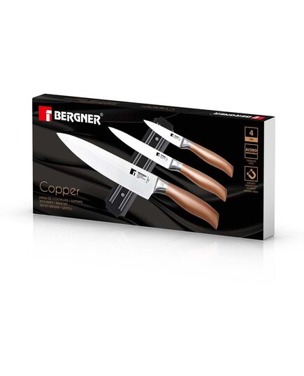 Комплект 3 ножа с магнитна стойка bergner copper