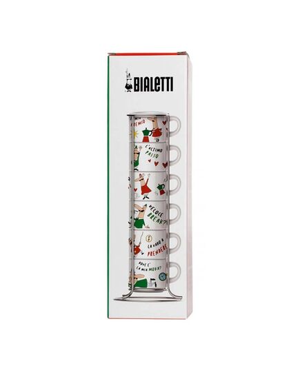Комплект 6 броя чаши за кафе bialetti с поставка