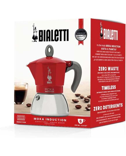 Кафеварка new moka bialetti 6 чаши индукционна червена