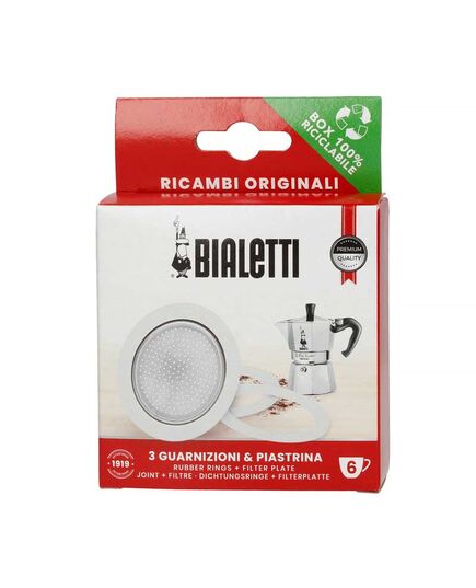 Комплект 3 броя уплътнители и 1 филтър за кафеварки bialetti 6 чаши