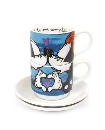 Комплект 2 чаши за кафе disney love sweet love с чинийки сини