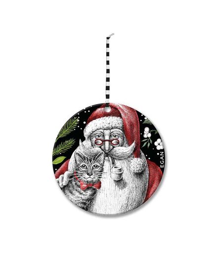 Коледна висулка за елха egan christmas, дядо коледа с котка 7 см