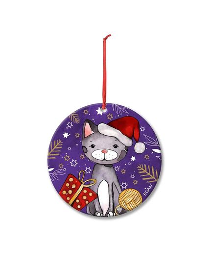 Коледна висулка за елха egan christmas, котка 7 см, керамика