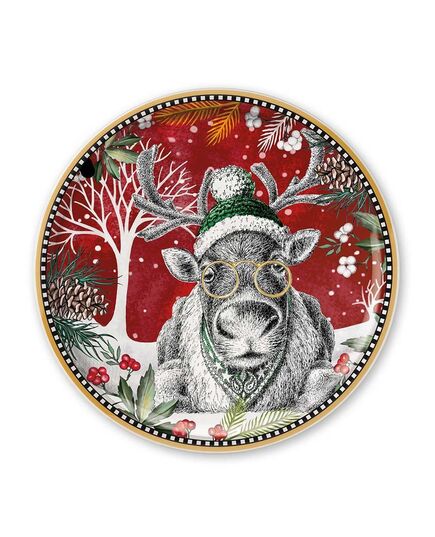 Кръгло плато egan christmas, северен елен 31 см порцелан