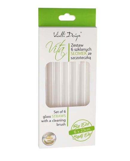 Комплект 6 броя стъклени сламки vialli design amo 23 см прозрачни