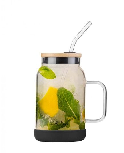 Буркан със сламка vialli design fuori 600 мл бамбуков капак черен