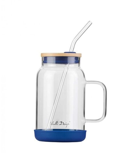 Буркан със сламка vialli design fuori 600 мл бамбуков капак морско син