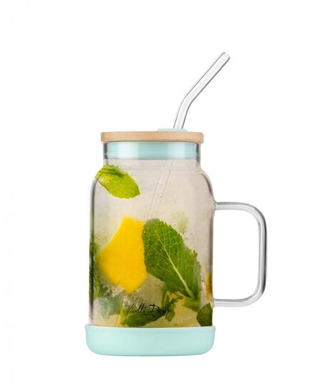 Буркан със сламка vialli design fuori 600 мл бамбуков капак мента