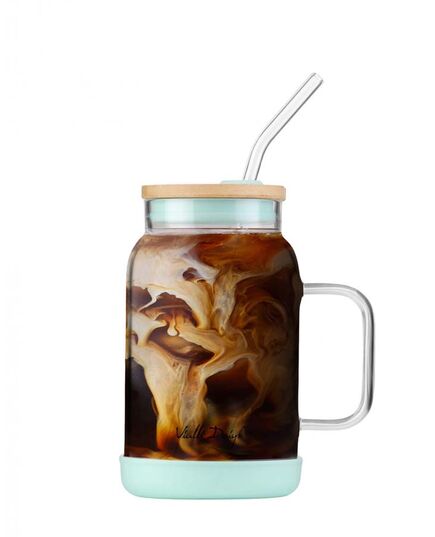 Буркан със сламка vialli design fuori 600 мл бамбуков капак мента