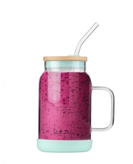 Буркан със сламка vialli design fuori 600 мл бамбуков капак мента