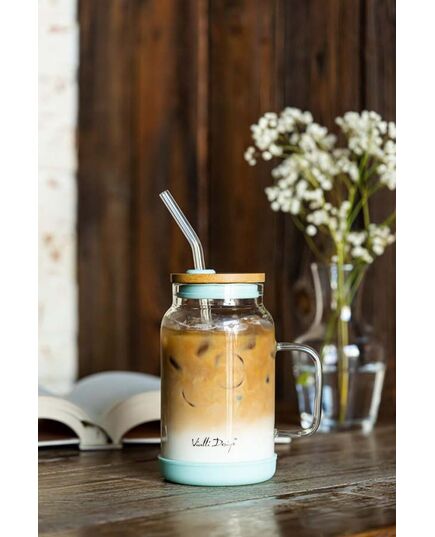 Буркан със сламка vialli design fuori 600 мл бамбуков капак мента