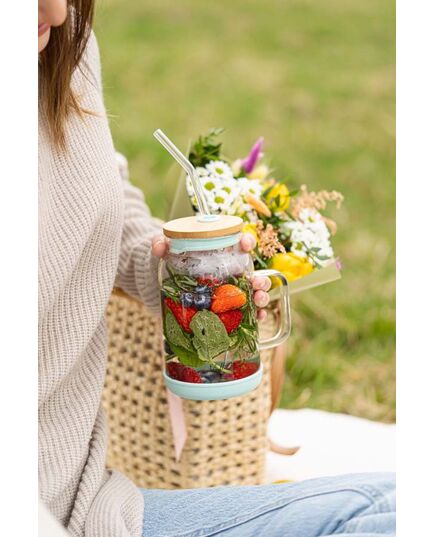 Буркан със сламка vialli design fuori 600 мл бамбуков капак мента