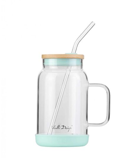 Буркан със сламка vialli design fuori 600 мл бамбуков капак мента