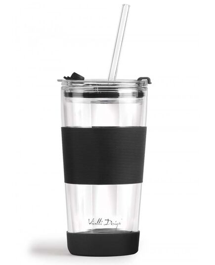 Двустенна чаша със сламка vialli design fuori 600 мл с капак черна