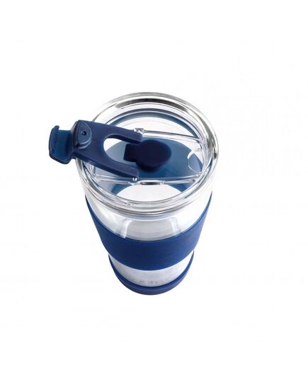 Двустенна чаша със сламка vialli design fuori 600 мл с капак синя