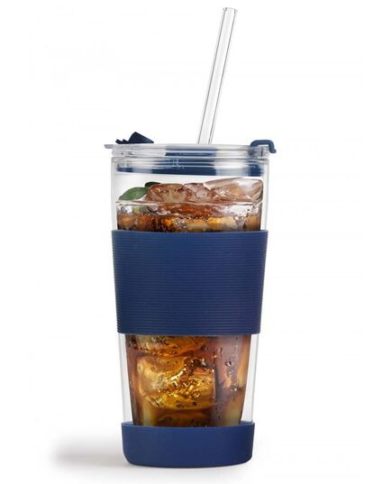 Двустенна чаша със сламка vialli design fuori 600 мл с капак синя