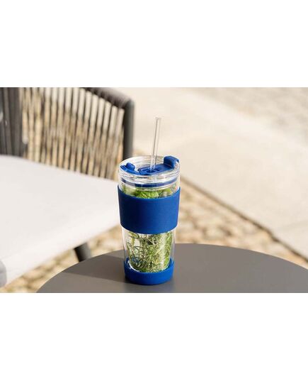 Двустенна чаша със сламка vialli design fuori 600 мл с капак синя