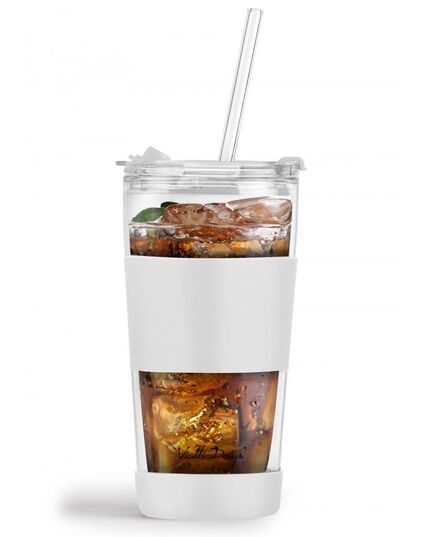 Двустенна чаша със сламка vialli design fuori 600 мл с капак бяла