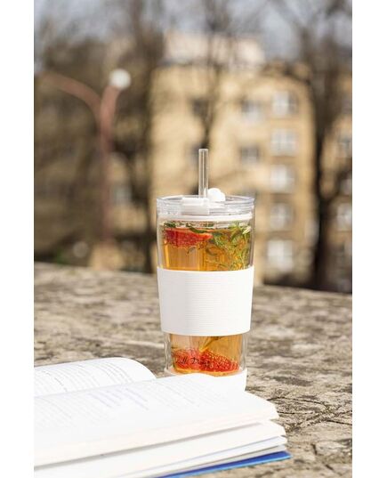 Двустенна чаша със сламка vialli design fuori 600 мл с капак бяла