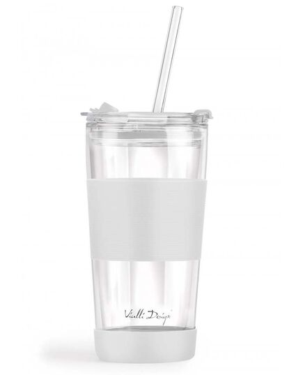 Двустенна чаша със сламка vialli design fuori 600 мл с капак бяла