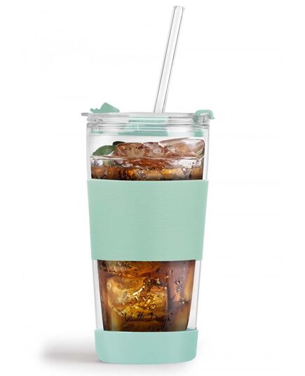 Двустенна чаша със сламка vialli design fuori 600 мл с капак мента