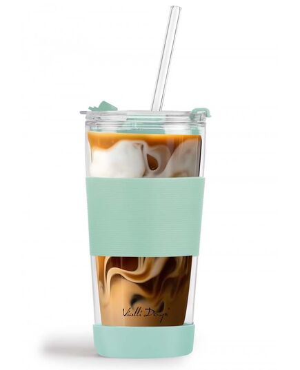 Двустенна чаша със сламка vialli design fuori 600 мл с капак мента