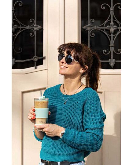 Двустенна чаша със сламка vialli design fuori 600 мл с капак мента