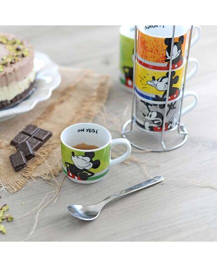 Комплект 4 чаши за кафе disney, mickey i`m  80 мл метална поставка