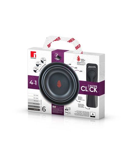 Комплект 3 тигана подвижна дръжка bergner click&cook 18/20/24 см