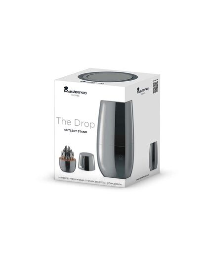 Прибори за хранене masterpro the drop black 24 части със стойка яйце
