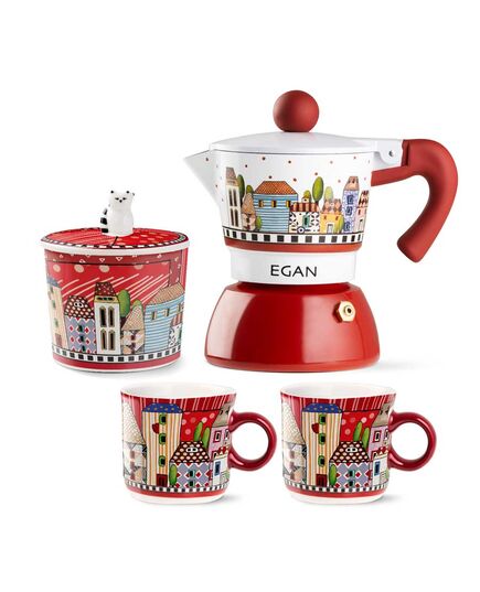 Комплект кафеварка, 2 чаши и захарница egan paese mio moka червена