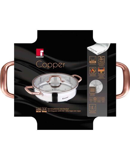 Плитка тенджера bergner copper неръждаема стома 28х7 см 3.8 л, с капак